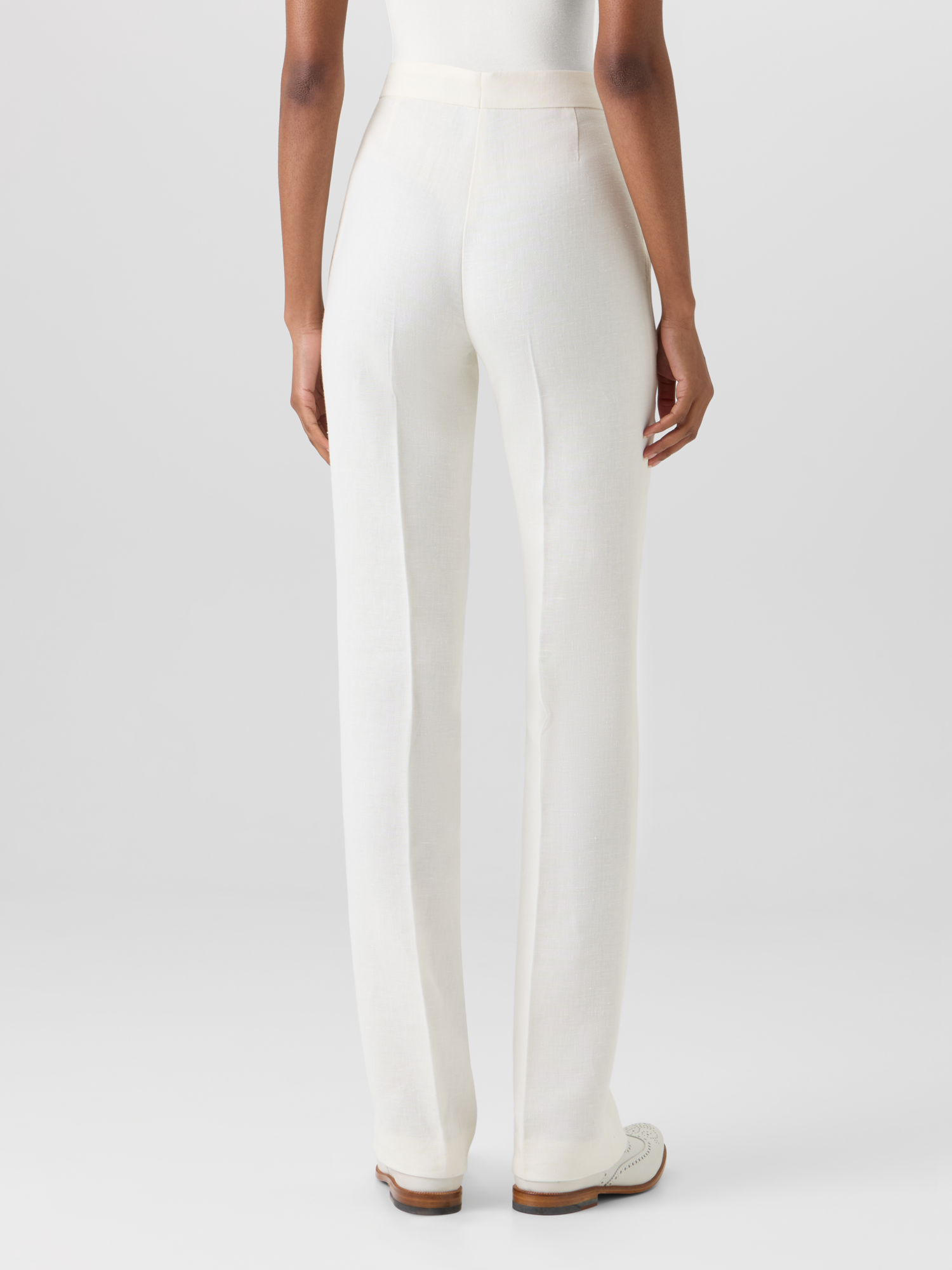 Designer Carl Straight-Leg Hose aus Leinen-Woll-Krepp-Doubleface - Ecru 