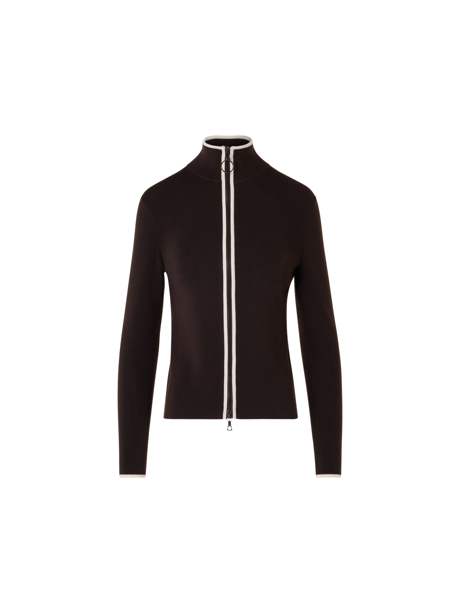 Designer Taillierter Zipp-Cardigan mit Kontrastpaspel - Braun