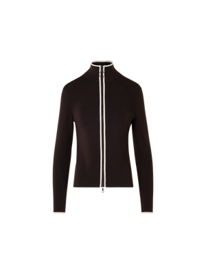 Designer Taillierter Zipp-Cardigan mit Kontrastpaspel - Braun