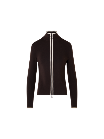 Designer Taillierter Zipp-Cardigan mit Kontrastpaspel - Braun