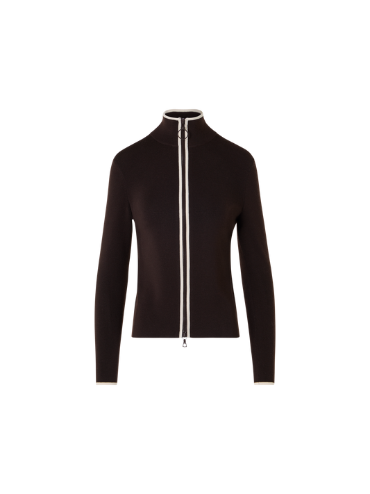 Designer Taillierter Zipp-Cardigan mit Kontrastpaspel - Braun