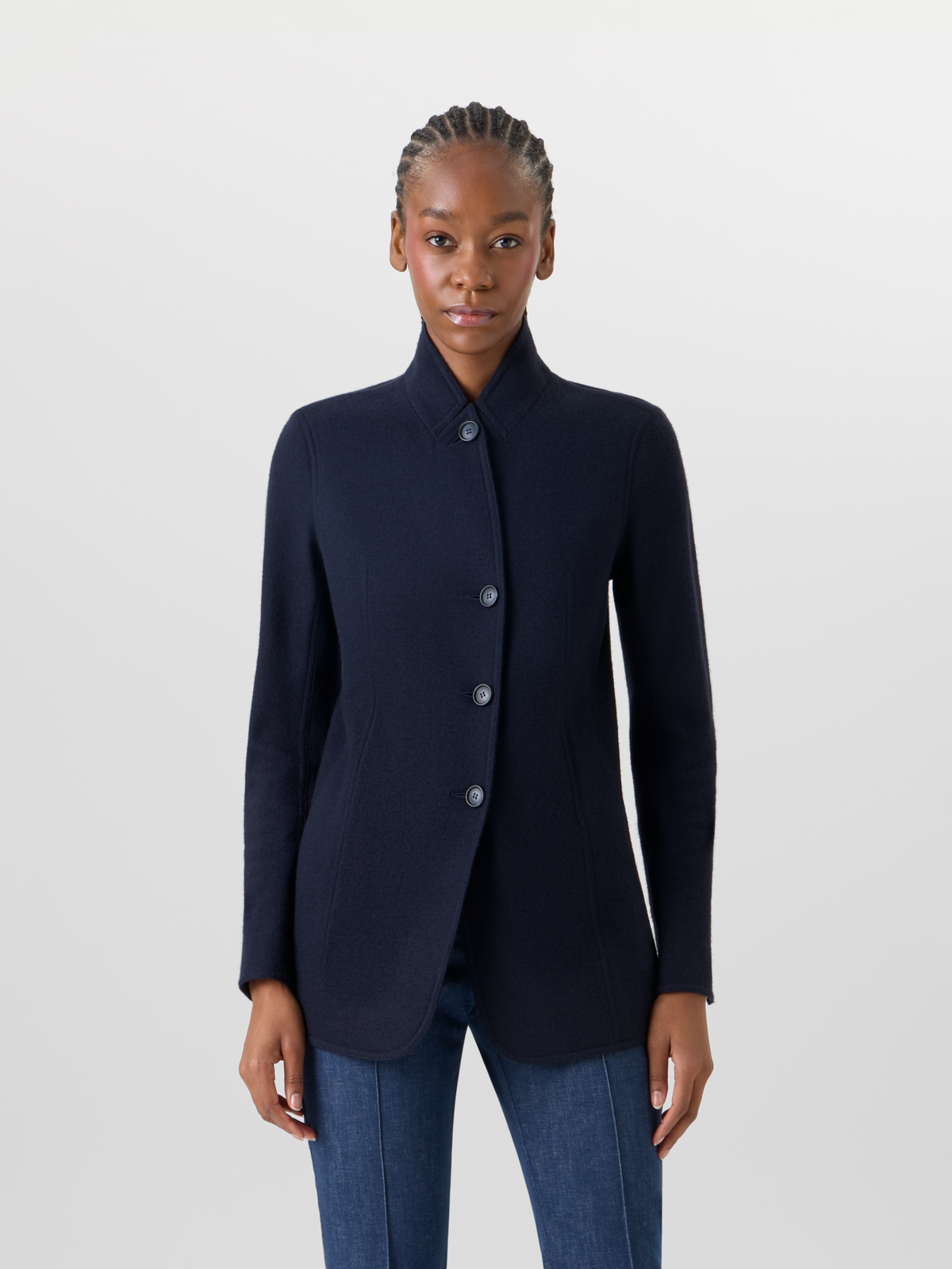 Designer Liam Jacke aus Kaschmirjersey - Dunkelblau #editorial