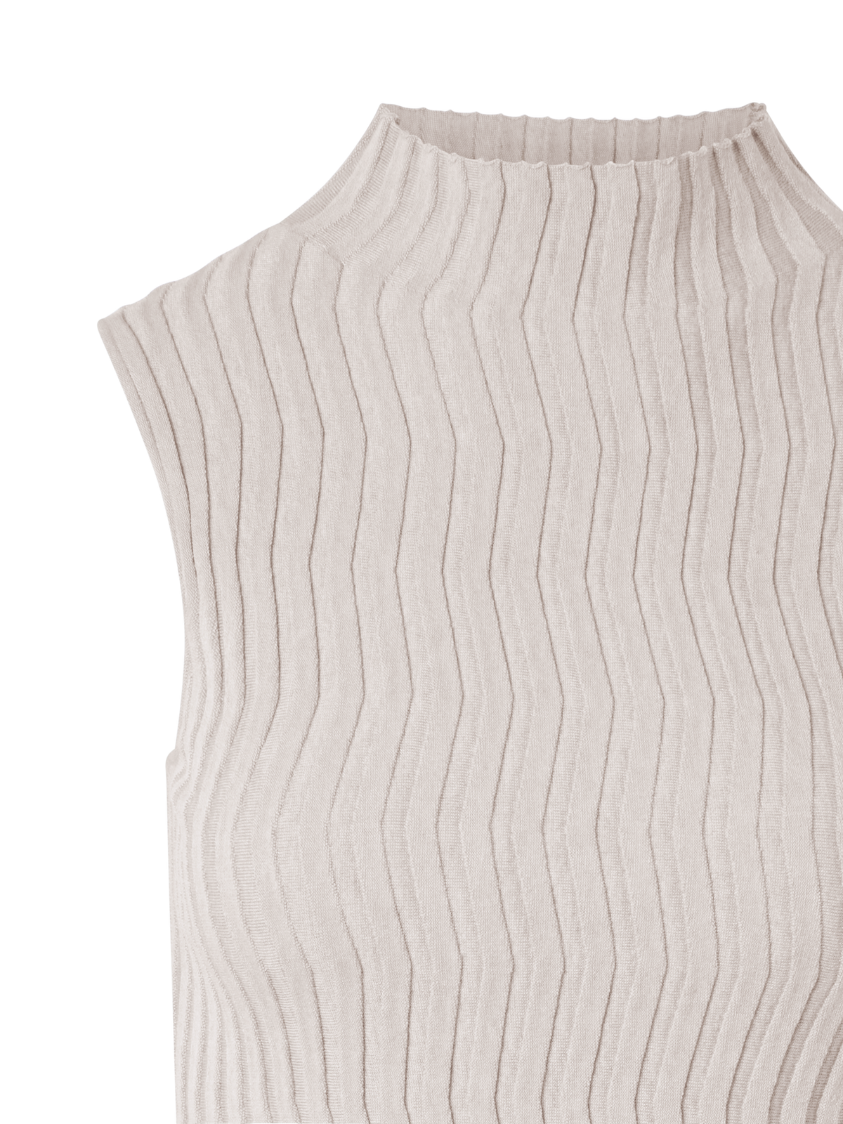 Designer Tailliertes Seidenstrick-Top mit Stehkragen - Beige