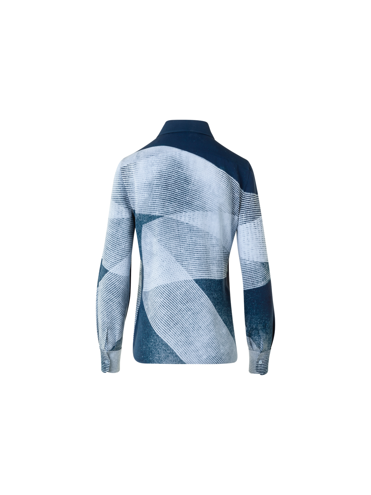 Designer Seiden-Crêpe-Hemdbluse im Zigzag Print - Dunkelblau - Blau - Bunt