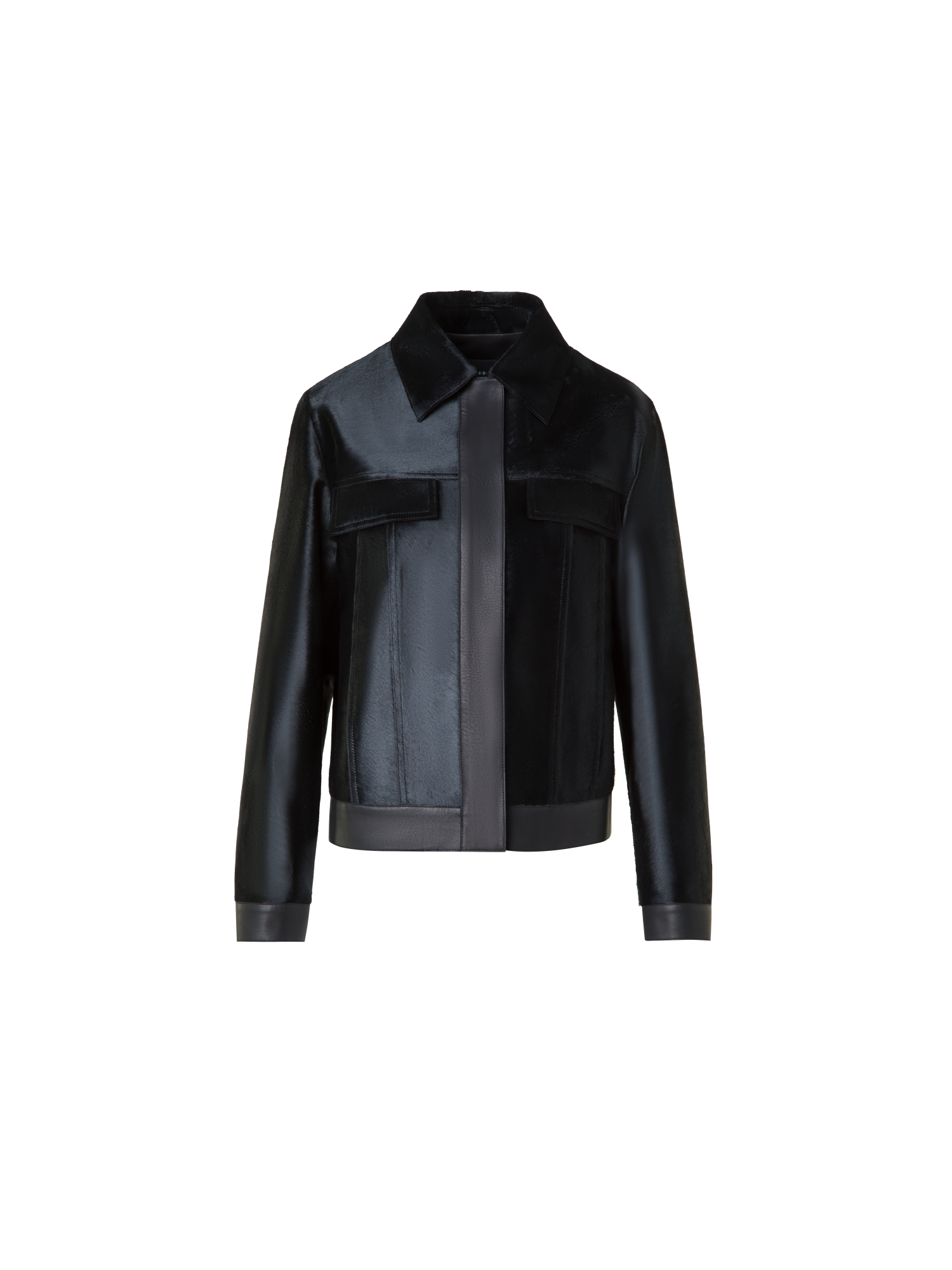 Designer Kurze Shearling-Jacke mit Lederbesatz - Schwarz