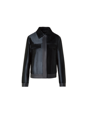 Designer Kurze Shearling-Jacke mit Lederbesatz - Schwarz