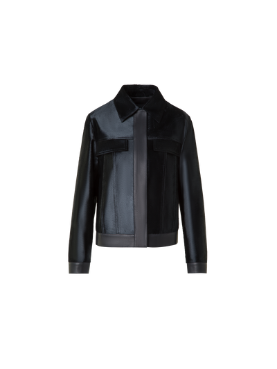 Designer Kurze Shearling-Jacke mit Lederbesatz - Schwarz