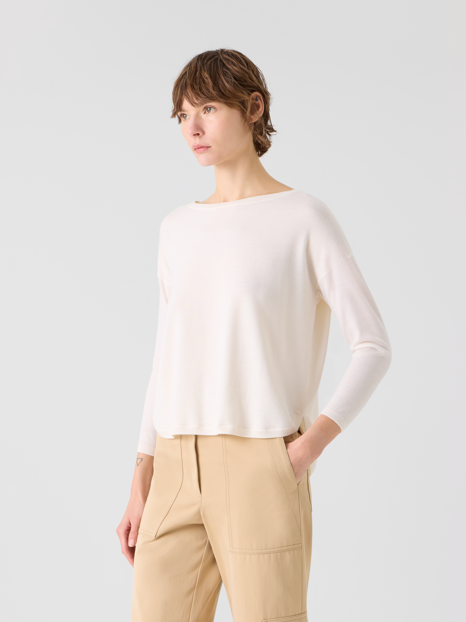 Designer Feiner Merinowolle-Signature-Strickpullover - Weiss 