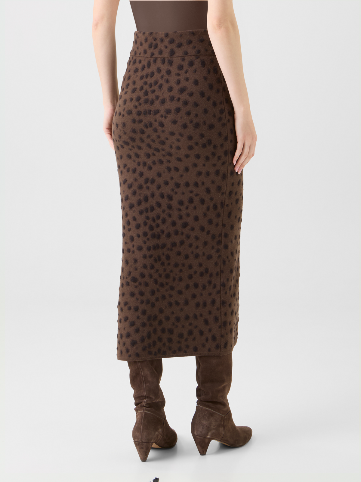 Designer Merino Wolle Schlauchjupe im Leopard Jacquard - Braun #editorial