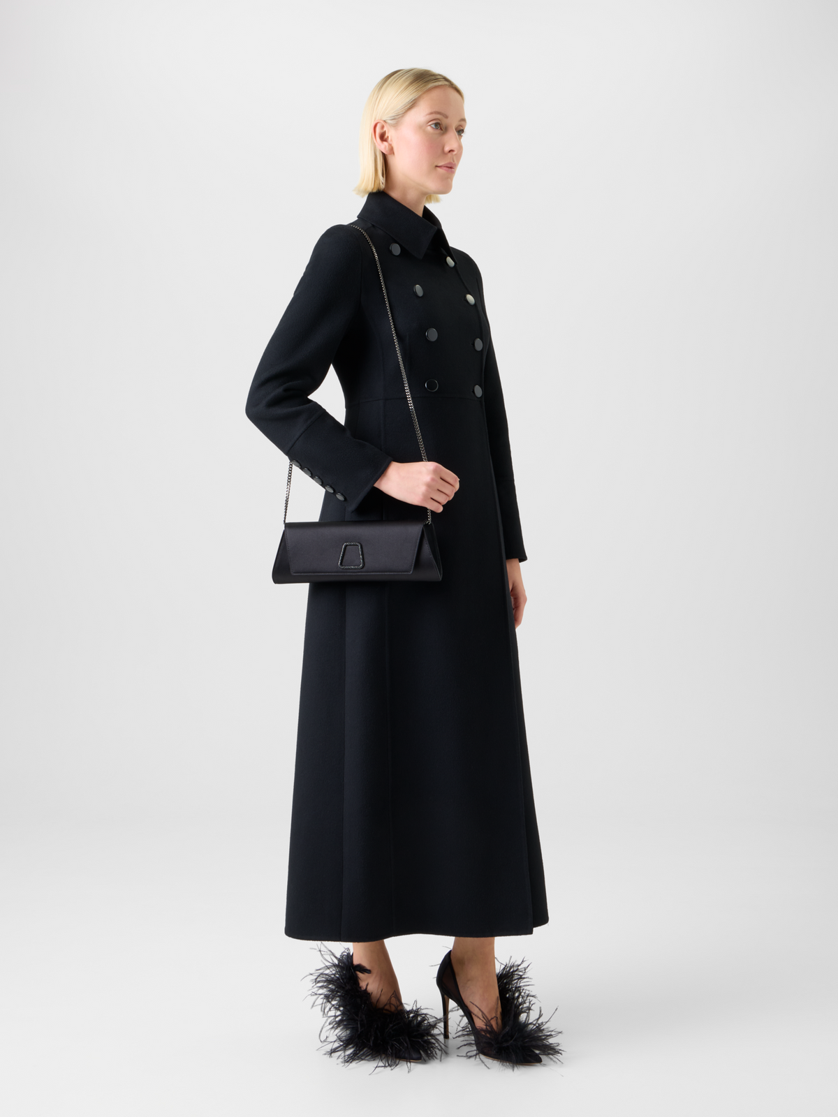 Designer Anouk Small Trapez-Clutch aus Satin - Schwarz 