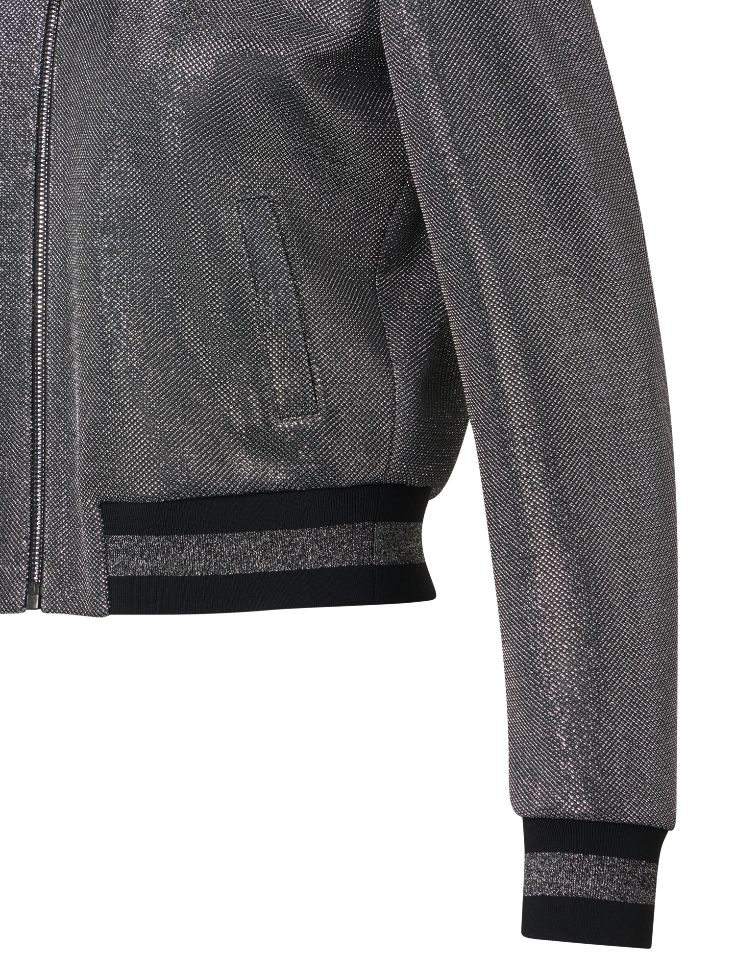 Designer Bomberjacke aus Birdseye-Jersey in Metallic-Optik - Grau