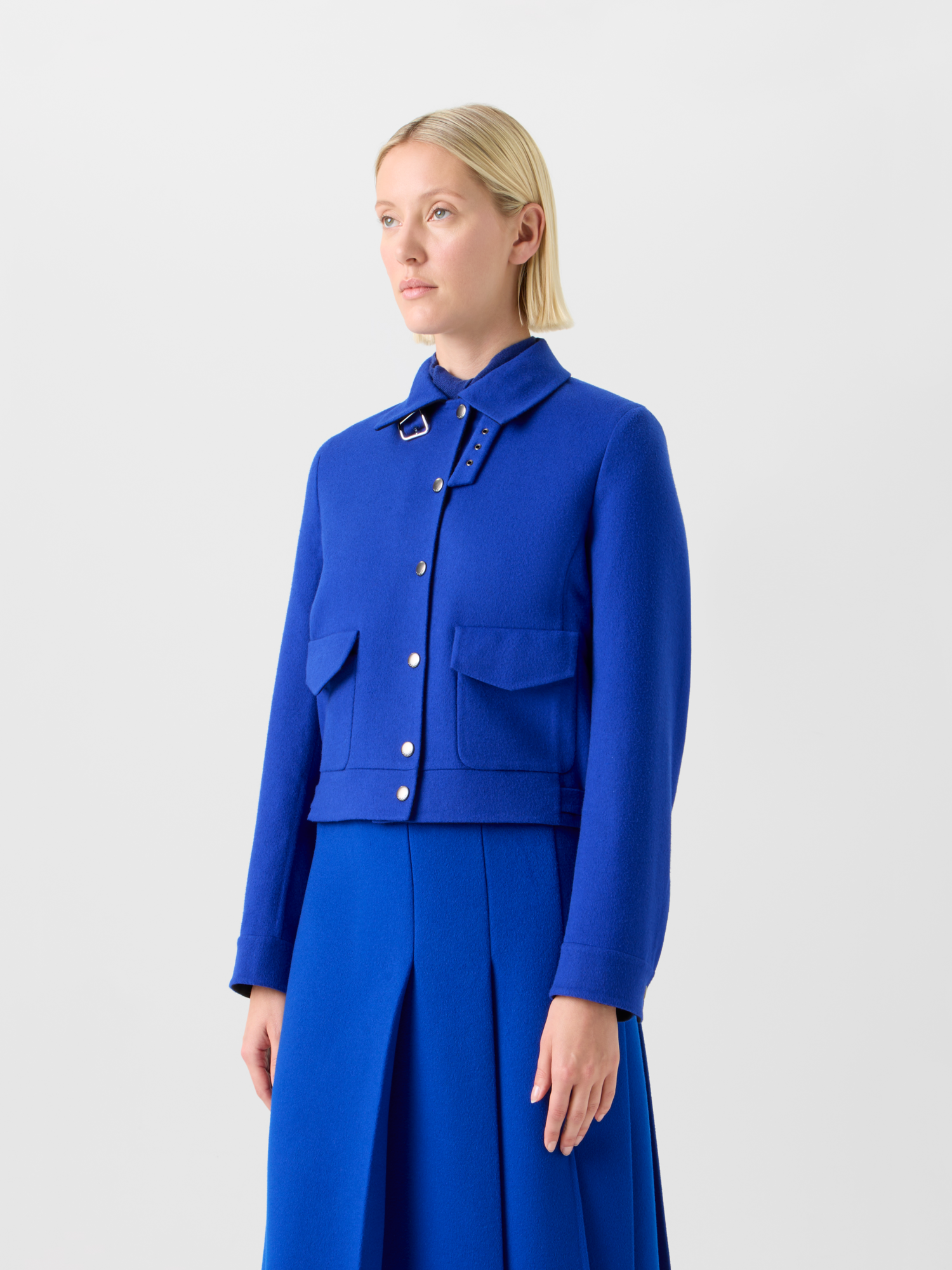 Designer Kurzer Wollflanell Doubleface Blouson - Blau 