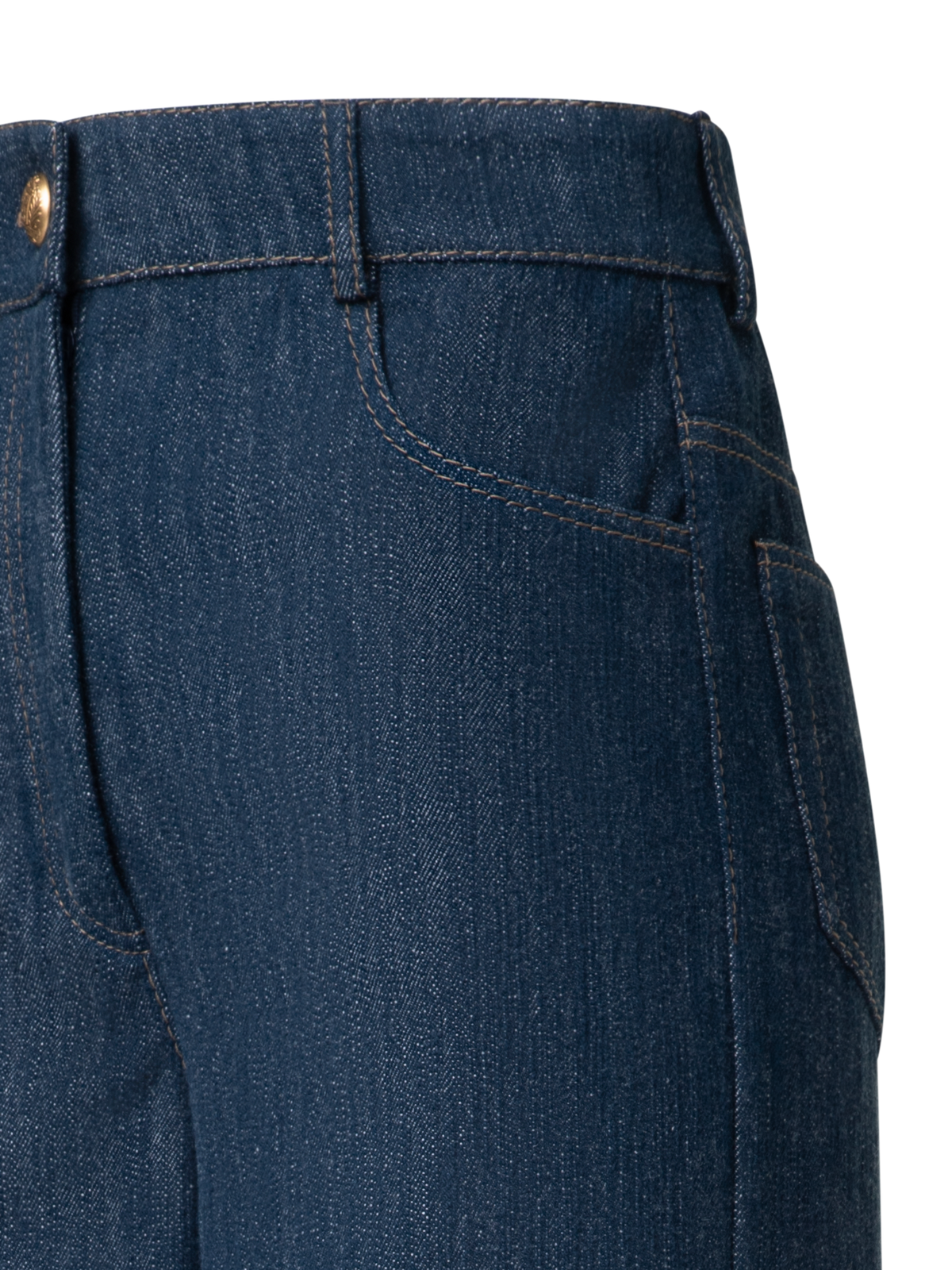 Designer Weite Hose aus Baumwoll-Woll-Denim-Stretch - Dunkelblau - Blau