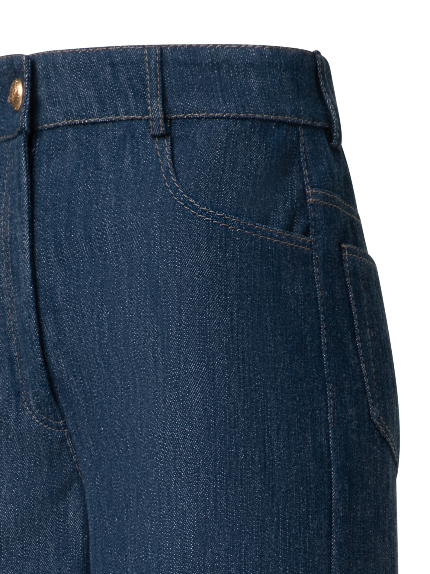 Designer Weite Hose aus Baumwoll-Woll-Denim-Stretch - Dunkelblau - Blau