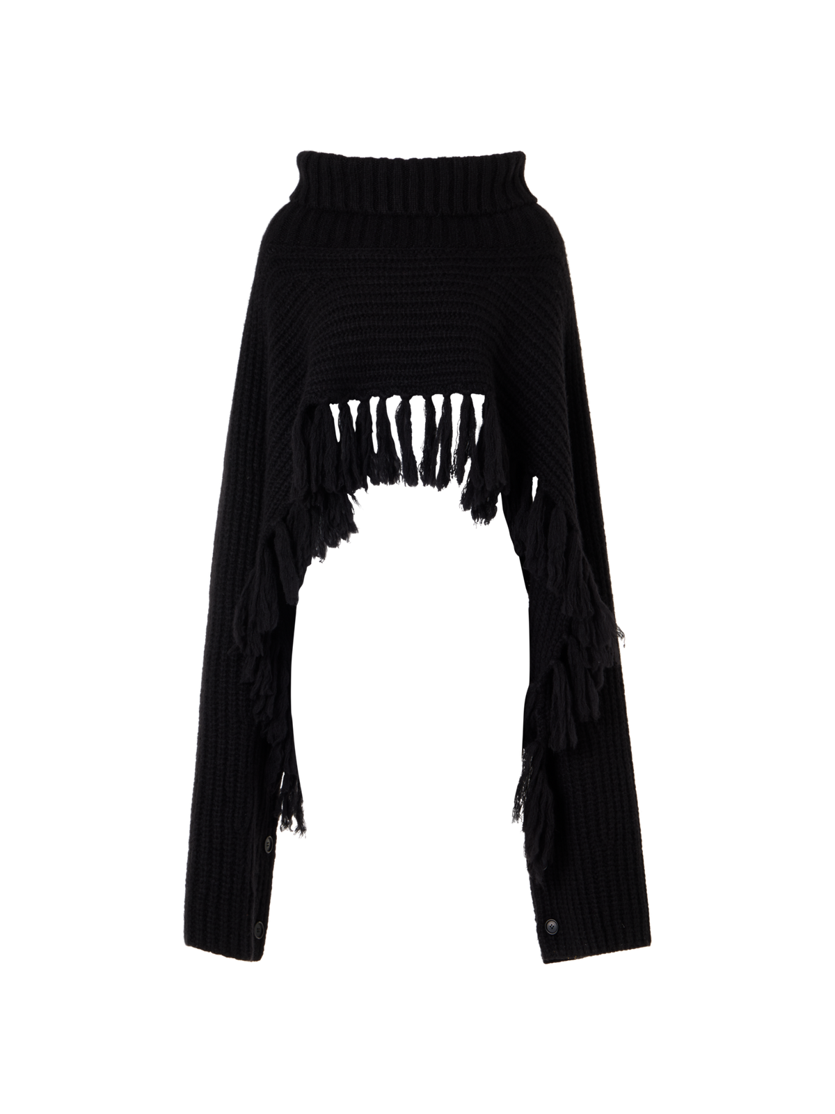 Designer Cape-Schal aus Kaschmirseide mit Rollkragen - Schwarz