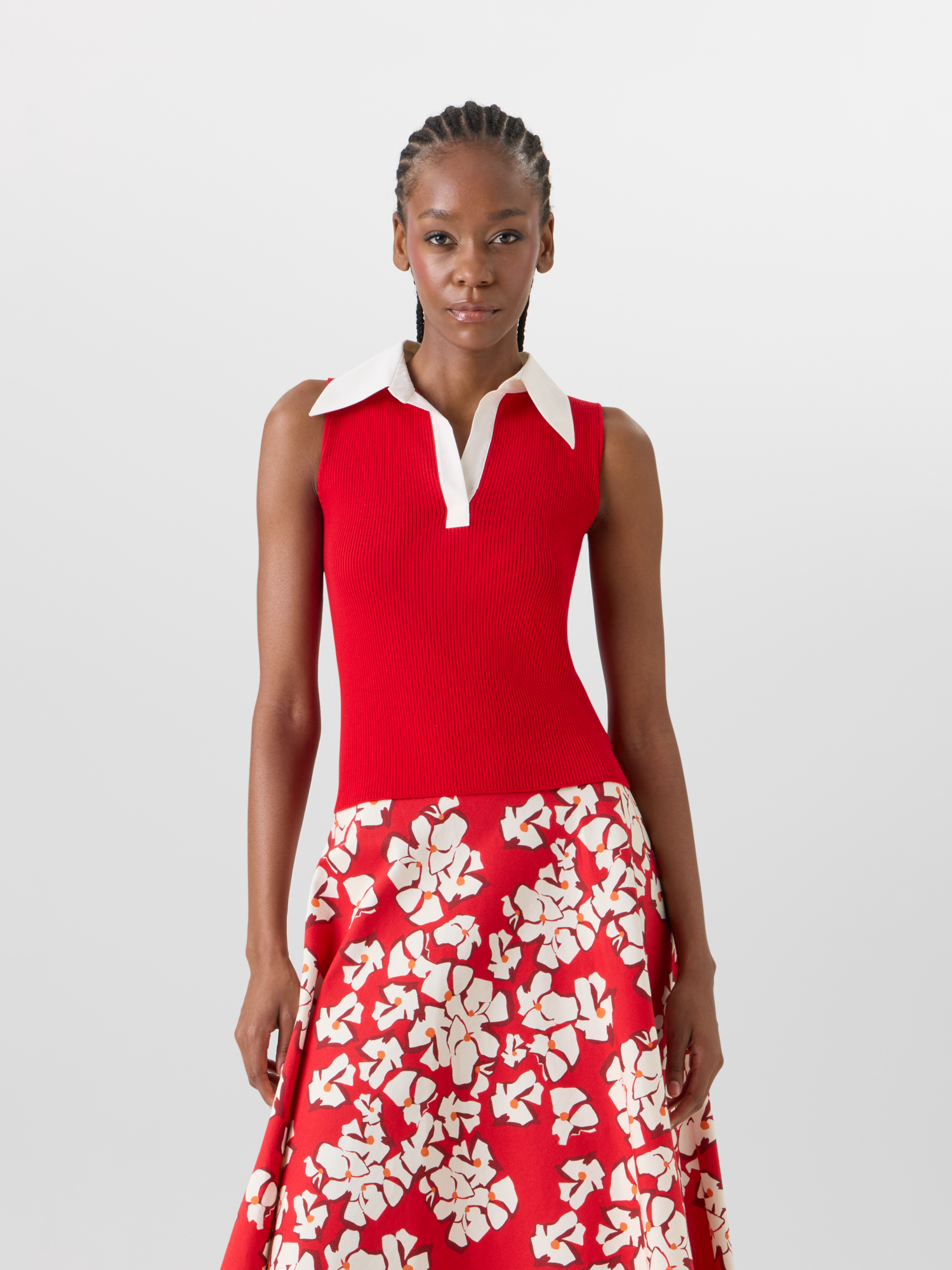 Designer Ärmelloses Strickpolo aus Merinowolle - Rot 