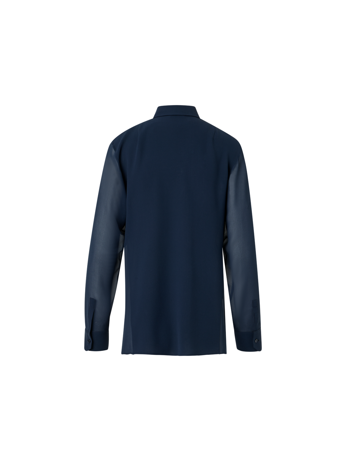 Designer Seiden-Georgette-Bluse mit Pailletten-Plastron - Dunkelblau - Blau