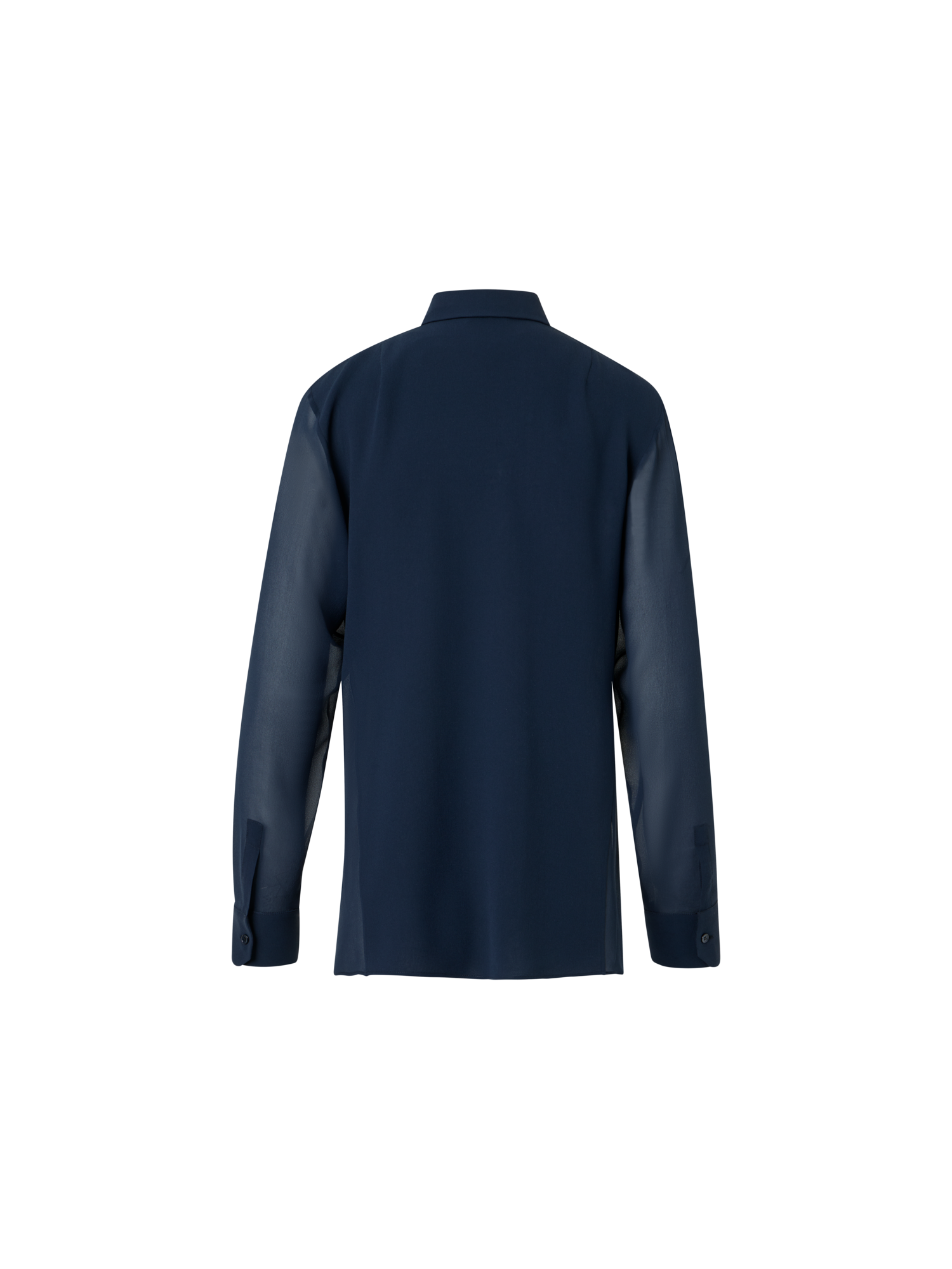 Designer Seiden-Georgette-Bluse mit Pailletten-Plastron - Dunkelblau - Blau