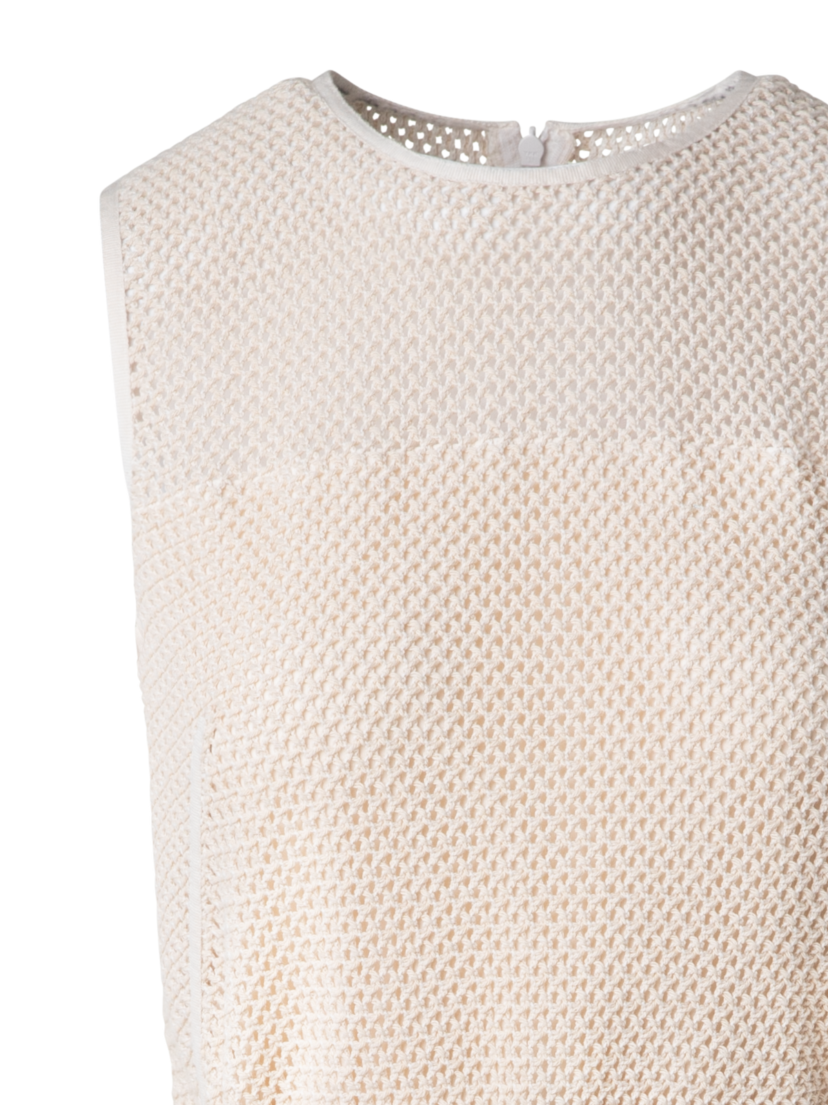 Designer Midi-Netz-Strickkleid mit Fransen - Beige