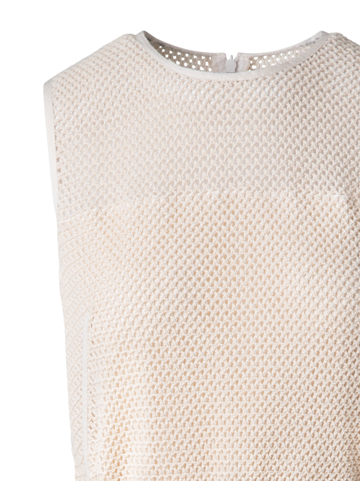 Designer Midi-Netz-Strickkleid mit Fransen - Beige