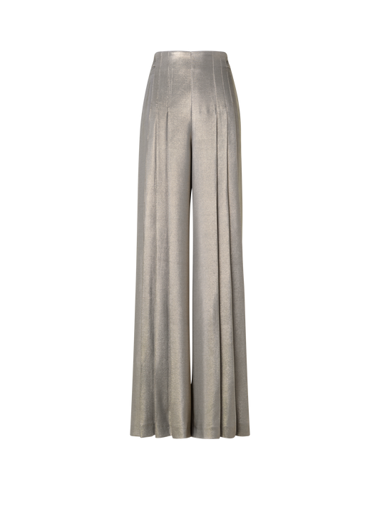 Designer Weite plissierte Hose aus Seiden-Crêpe-Lurex - Gold