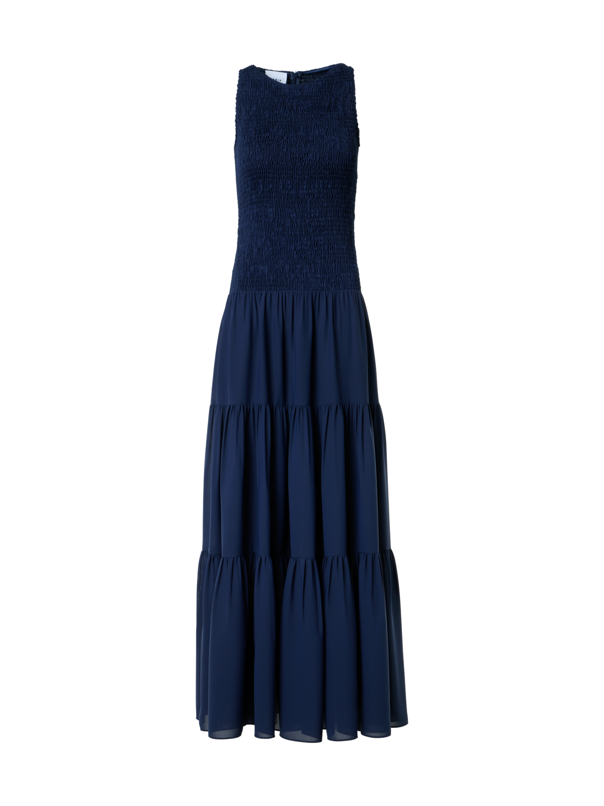Designer Tailliertes gesmoktes Midikleid in A-Linie aus Georgette - Dunkelblau - Blau