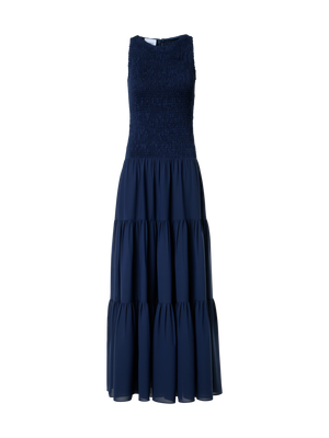 Designer Tailliertes gesmoktes Midikleid in A-Linie aus Georgette - Dunkelblau - Blau