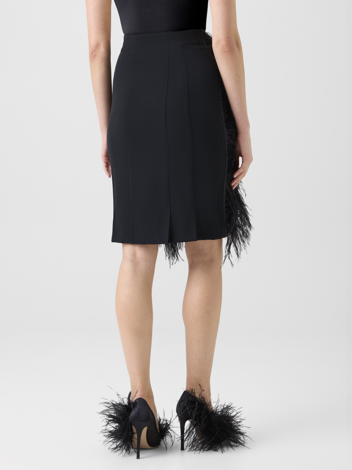 Designer Woll Doubleface Feathered Pencil Skirt - Schwarz #editorial