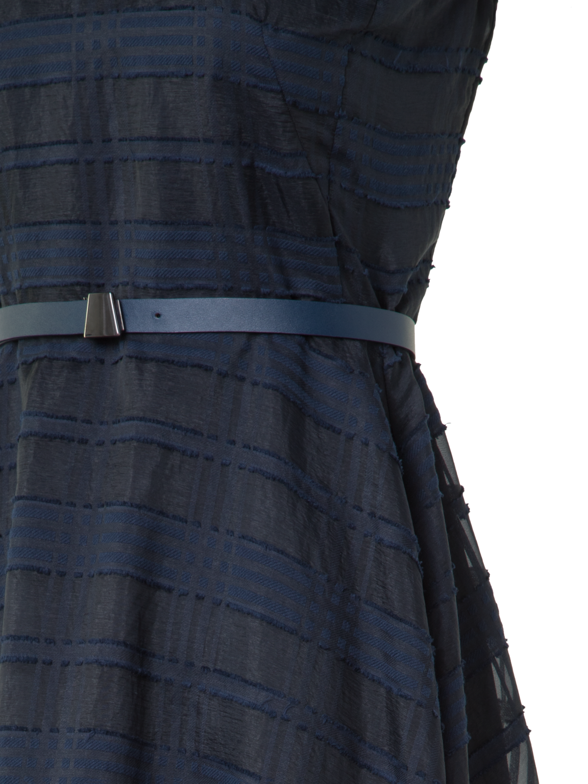 Designer Kariertes Fit and Flare Midikleid - Dunkelblau - Blau