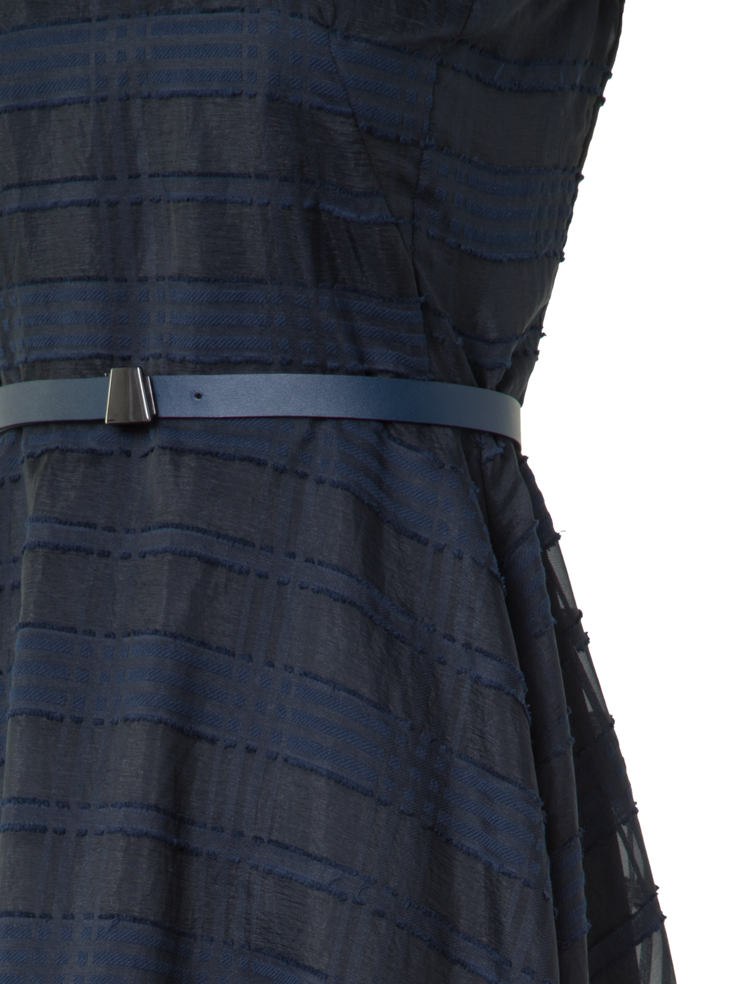 Designer Kariertes Fit and Flare Midikleid - Dunkelblau - Blau