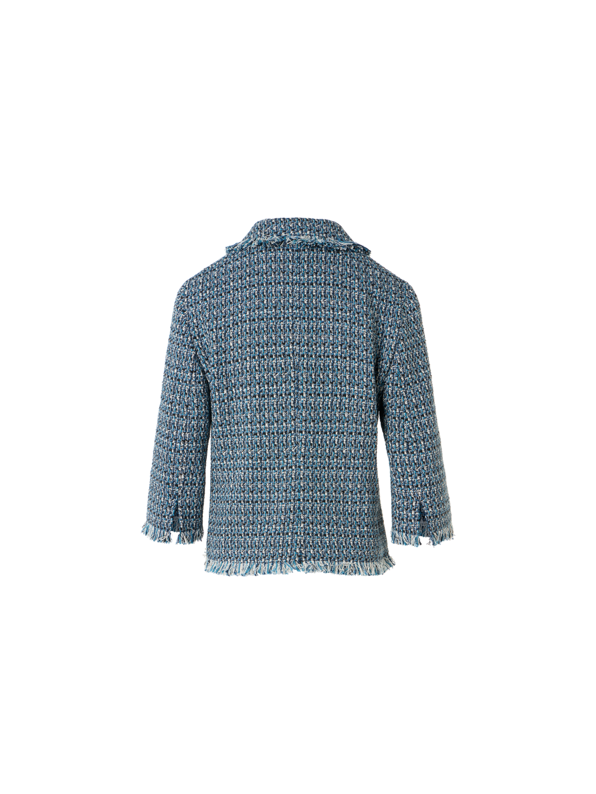 Designer Moderne Tweed-Jacke mit verkürzten Ärmeln - Blau - Bunt