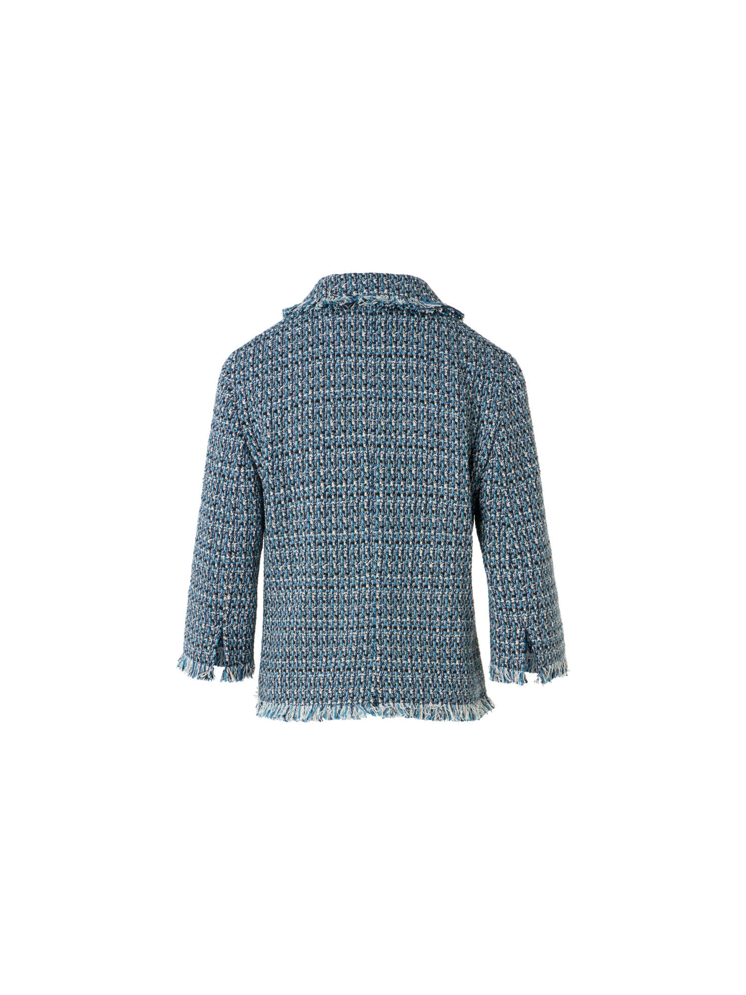 Designer Moderne Tweed-Jacke mit verkürzten Ärmeln - Blau - Bunt