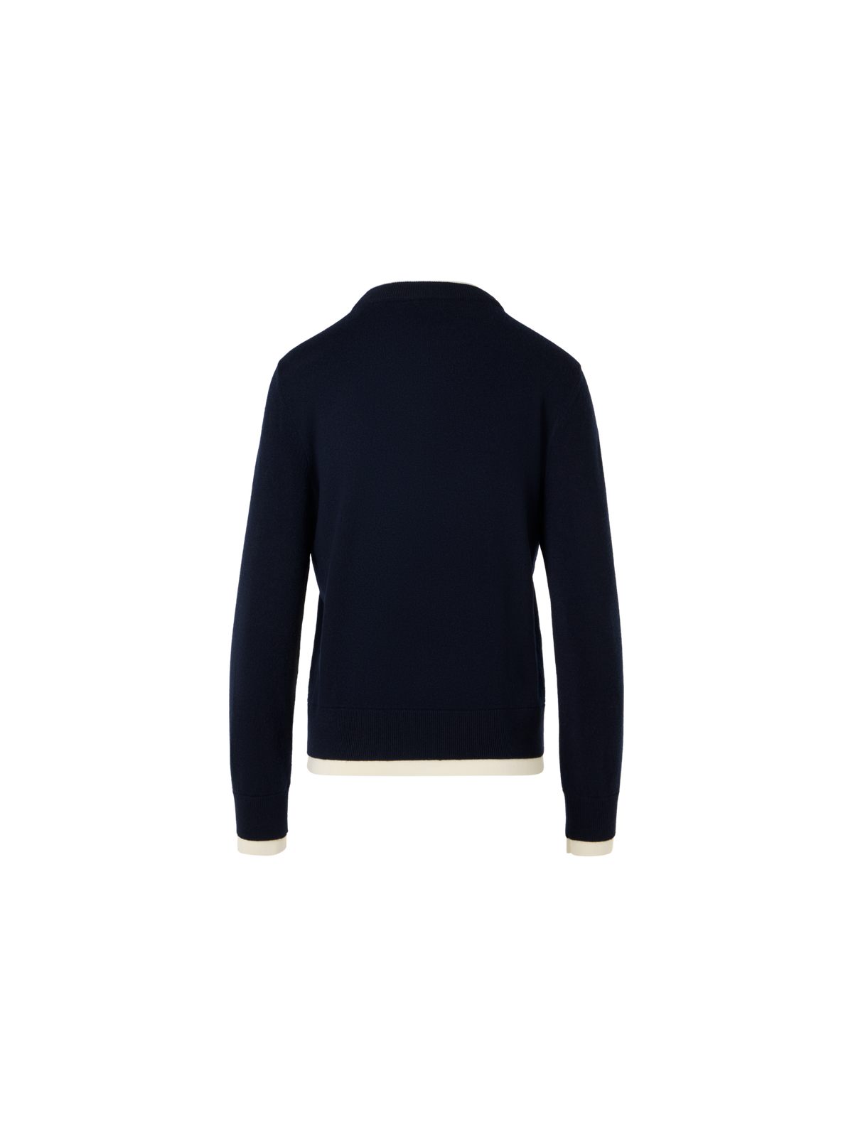 Designer Wolle-Kaschmir Pullover mit Trompe-l'Oeil V-Ausschnitt - Dunkelblau