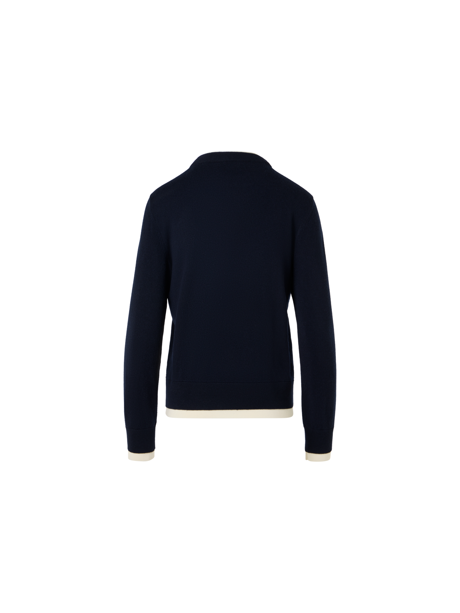 Designer Wolle-Kaschmir Pullover mit Trompe-l'Oeil V-Ausschnitt - Dunkelblau