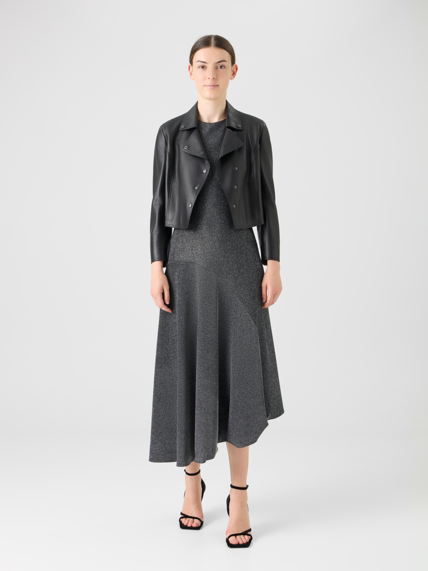 Designer Bikerjacke aus Pin Dot Nappaleder - Schwarz 