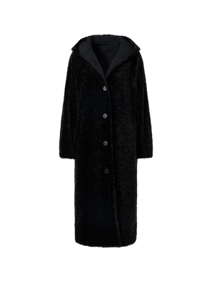 Designer Wendbarer Oversize-Webpelzmantel mit Kapuze - Schwarz