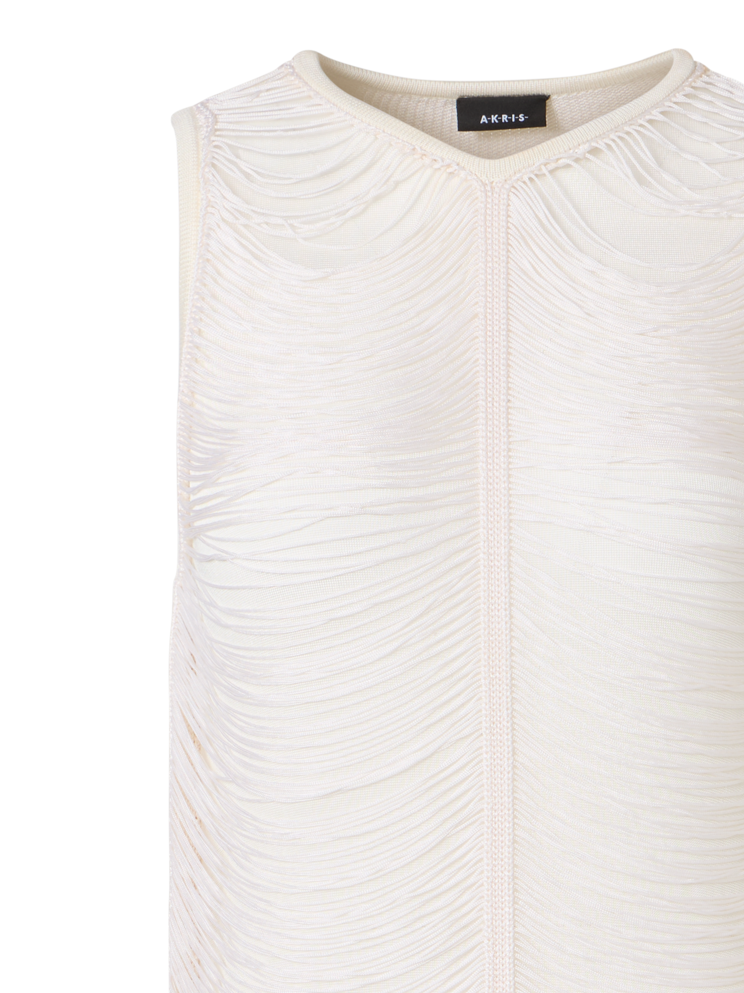Designer Ärmelloses Maxi-Strickkleid aus Seide mit Fransendrapierung - Ecru