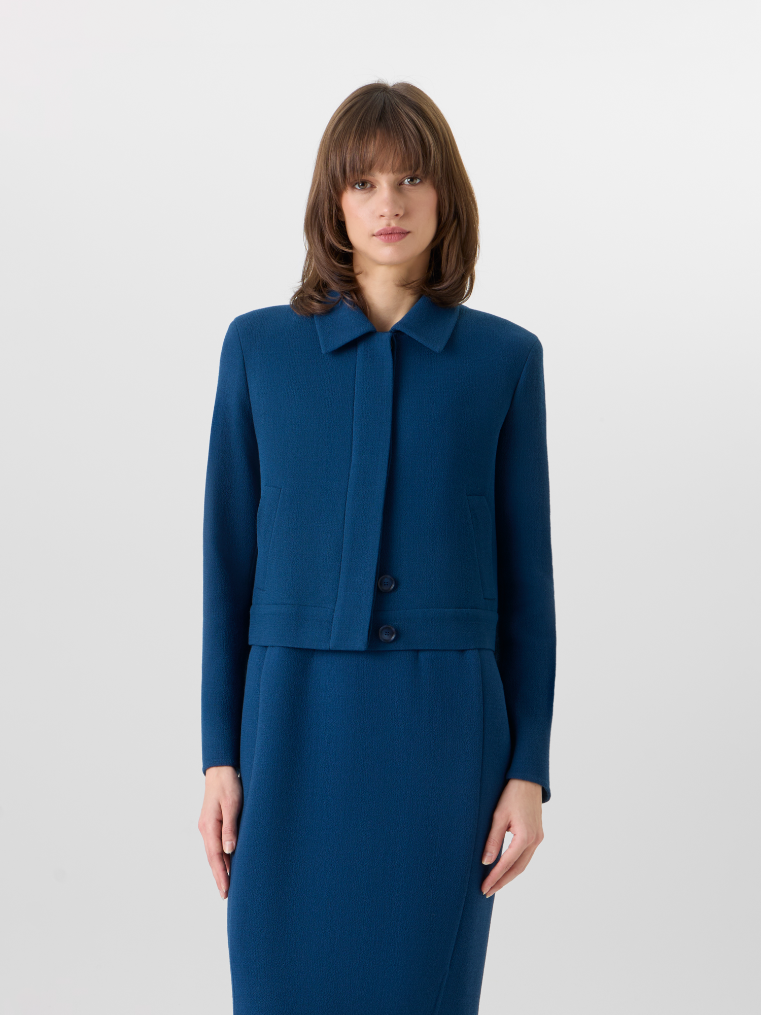 Designer Kato Kurzjacke aus Woll-Krepp-Doubleface - Blau 
