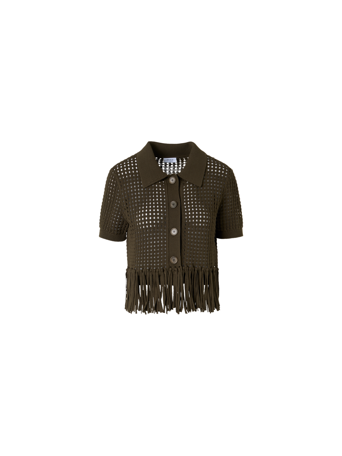 Designer Kurzärmelige Strickjacke aus grobem Baumwoll-Mesh - Grün