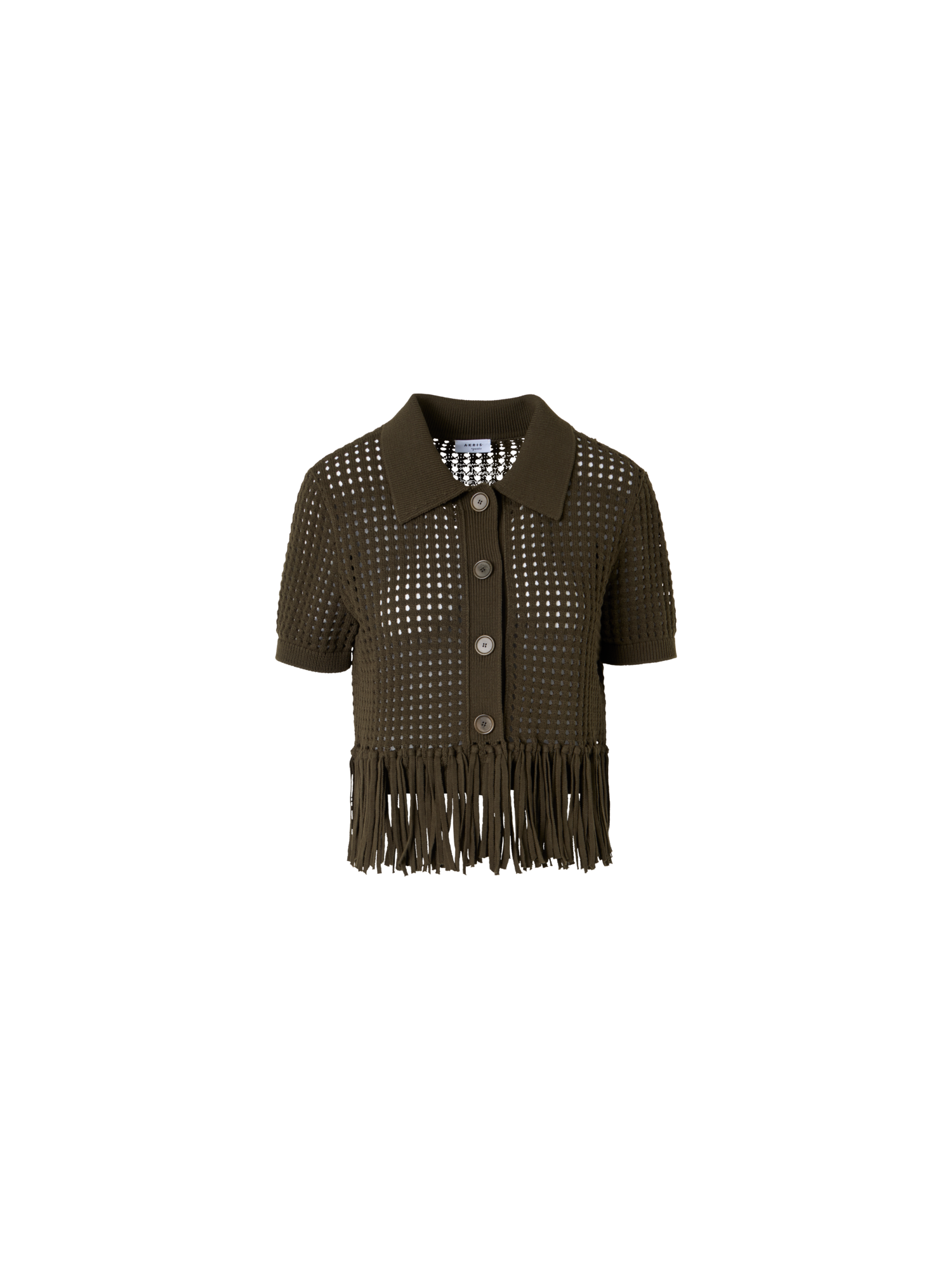 Designer Kurzärmelige Strickjacke aus grobem Baumwoll-Mesh - Grün