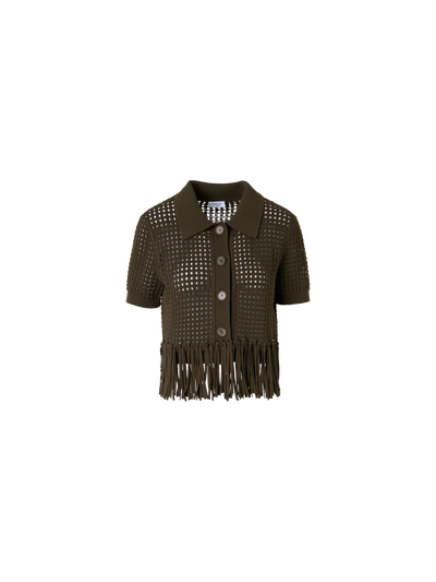 Designer Kurzärmelige Strickjacke aus grobem Baumwoll-Mesh - Grün