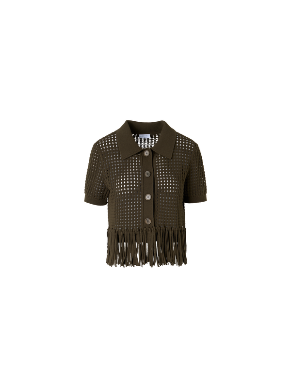 Designer Kurzärmelige Strickjacke aus grobem Baumwoll-Mesh - Grün