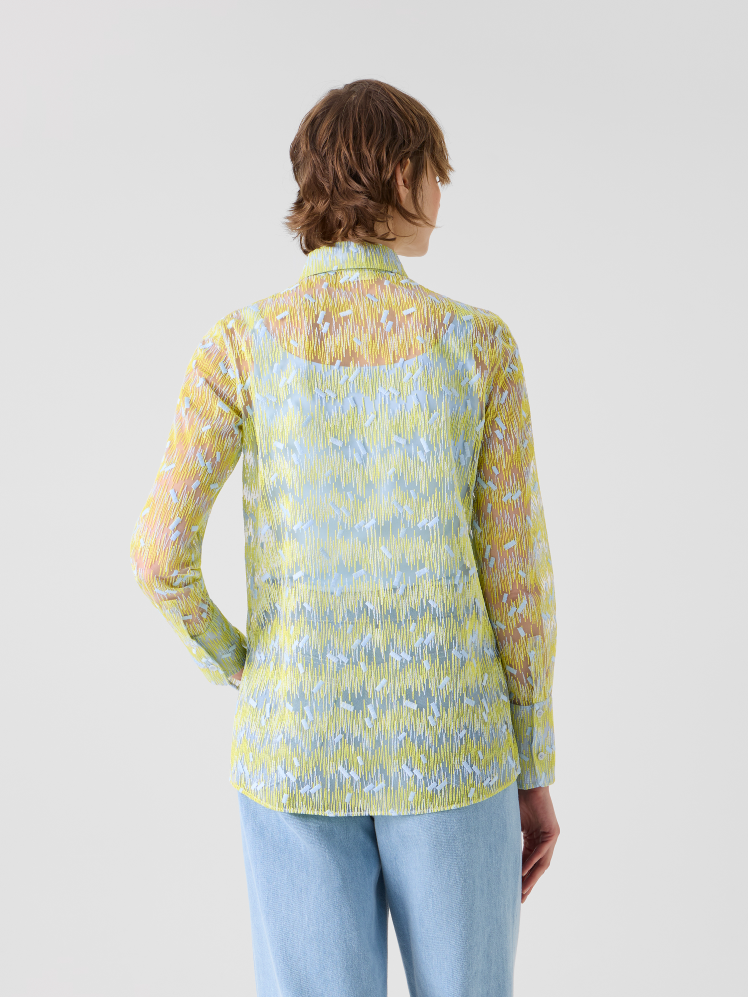 Designer Tüllbluse mit Scribble-Dot-Stickerei - Gelb 