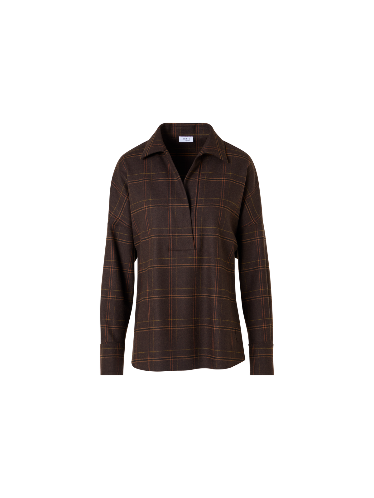 Designer Kastige Karobluse aus Flanell - Braun