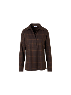 Designer Kastige Karobluse aus Flanell - Braun