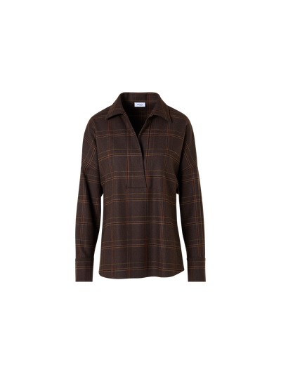 Designer Kastige Karobluse aus Flanell - Braun