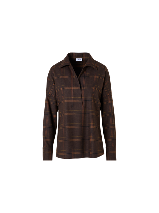Designer Kastige Karobluse aus Flanell - Braun