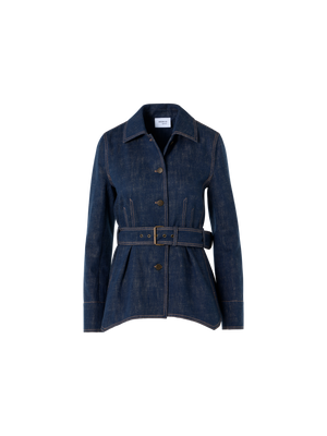 Designer Gegürtete Jacke aus Winter-Denim - Dunkelblau