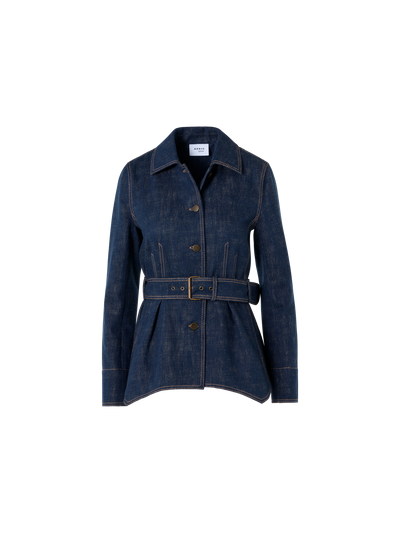 Designer Gegürtete Jacke aus Winter-Denim - Dunkelblau