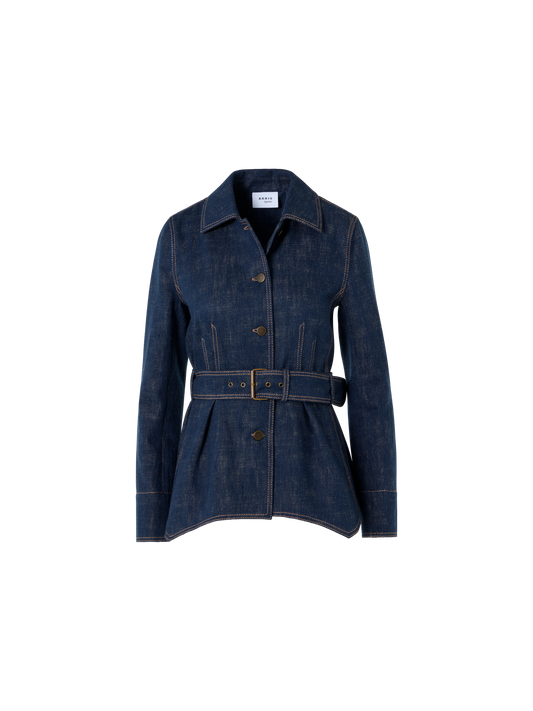 Designer Gegürtete Jacke aus Winter-Denim - Dunkelblau
